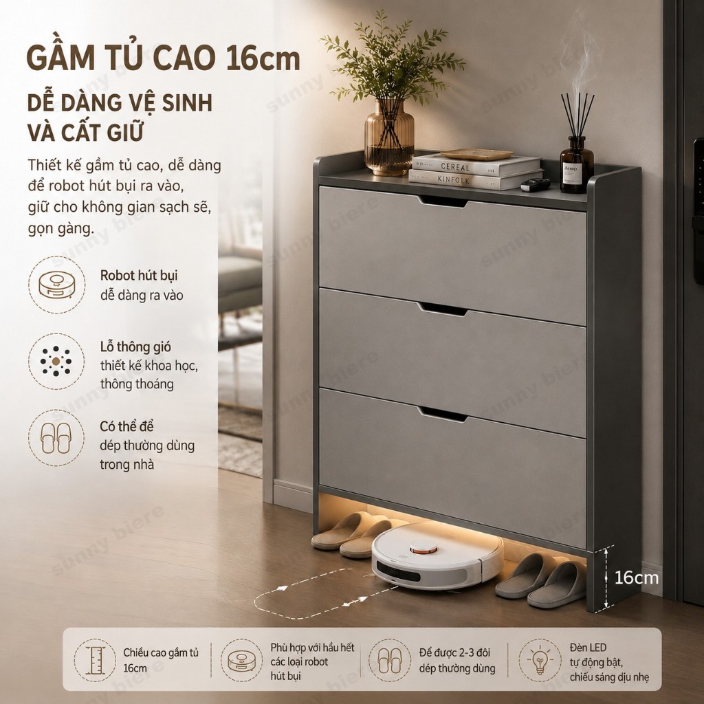Tủ giày thông minh cánh lật 3 tầng Gọn cho lối vào căn hộ Tiết kiệm diện tích nhà nhỏ 𝙎𝙐𝙉𝙉𝙔 𝘽𝙄𝙀𝙍𝙀