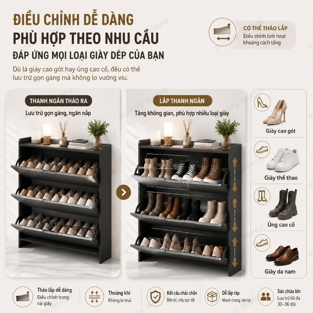 Tủ giày thông minh cánh lật 3 tầng Gọn cho lối vào căn hộ Tiết kiệm diện tích nhà nhỏ 𝙎𝙐𝙉𝙉𝙔 𝘽𝙄𝙀𝙍𝙀