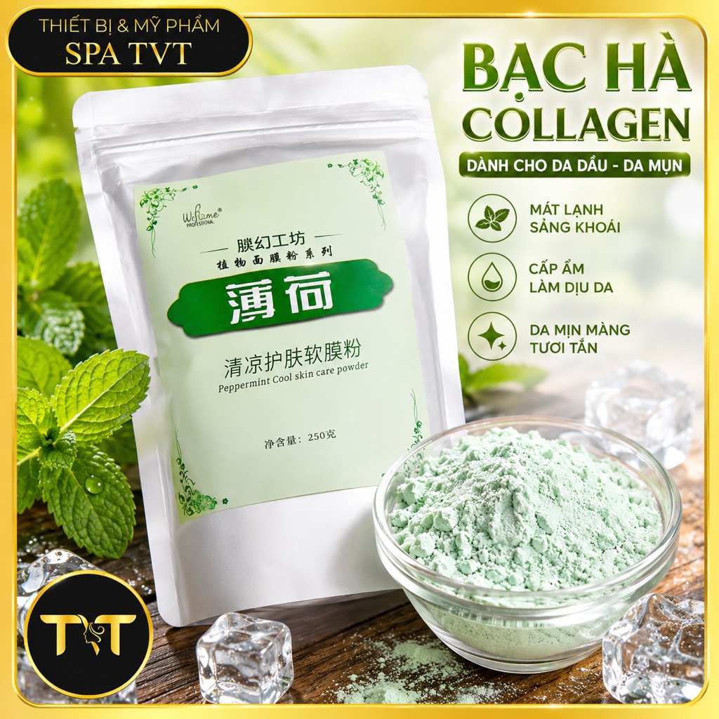 Mặt Nạ Bạc Hà Collagen Cho Da Dầu Da Mụn, Mát Lạnh Cấp Ẩm, Làm Dịu Da, Dùng Cho Spa & Cá Nhân