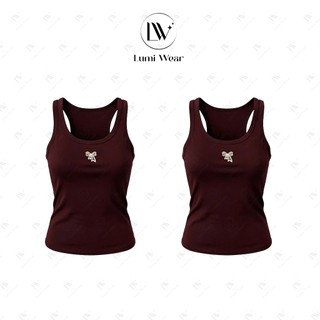 Áo ba lỗ nữ thêu nơ Lumi - Áo tank top 2 dây bản to cotton ôm body không mút co giãn 4 chiều