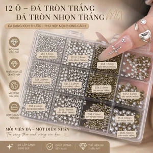 Hộp Đá Nail Mix 12 Ô Cao Cấp – Đá Chân Nhọn & Đá Đáy Bằng Nhiều Kích Thước NC4