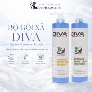Cặp Dầu Gội Xả DIVA Organic Care Argan Extracts 500/750ml | Bền Màu Tóc Nhuộm, Mềm Mượt Dễ Chải.