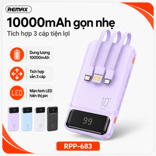 REMAX RPP-683 Pin Sạc Dự Phòng 10000mAh 2.1A, Tích Hợp 3 Cáp