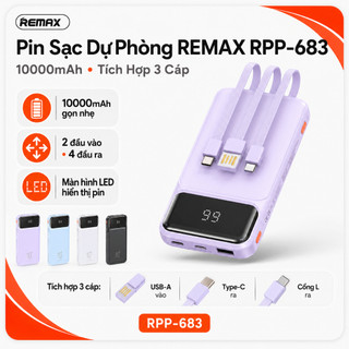 REMAX RPP-683 Pin Sạc Dự Phòng 10000mAh 2.1A, Tích Hợp 3 Cáp