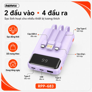 REMAX RPP-683 Pin Sạc Dự Phòng 10000mAh 2.1A, Tích Hợp 3 Cáp