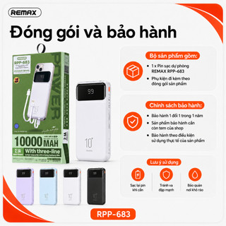 REMAX RPP-683 Pin Sạc Dự Phòng 10000mAh 2.1A, Tích Hợp 3 Cáp