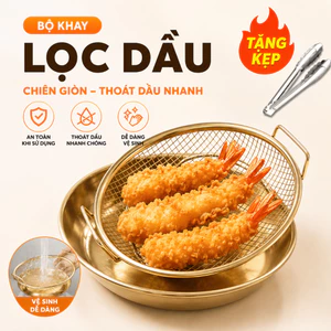 Bộ Khay Lọc Dầu Chiên Rán Inox Cao Cấp, Rổ Lưới Thoát Dầu Nhanh, Dùng Chiên Khoai Gà Tiện Lợi, Tặng Kèm Kẹp Gắp