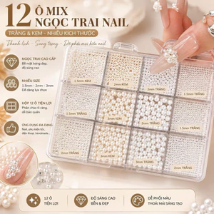 Hộp Mix Ngọc Trai Nail 12 Ô Cao Cấp Nhiều Size Trắng Kem Trang Trí Móng Handmade Phụ Kiện Nail NC2
