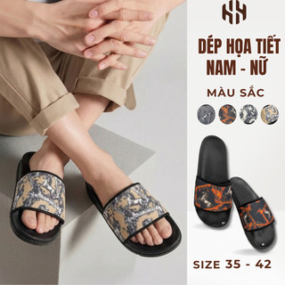[SALE 7.7 GIẢM 30K] Dép Quai Ngang Nam Nữ Họa Tiết Loang Đế PU Chống Trượt, Quai Da In 4D Viền Vải Chắc Chắn