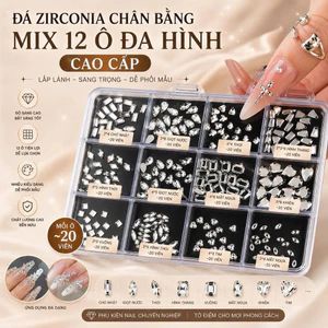Đá Zirconia Chân Bằng Mix 12 Ô Đa Hình Cao Cấp Đính Móng Nail Trang Trí Nail Art Bắt Sáng NC5