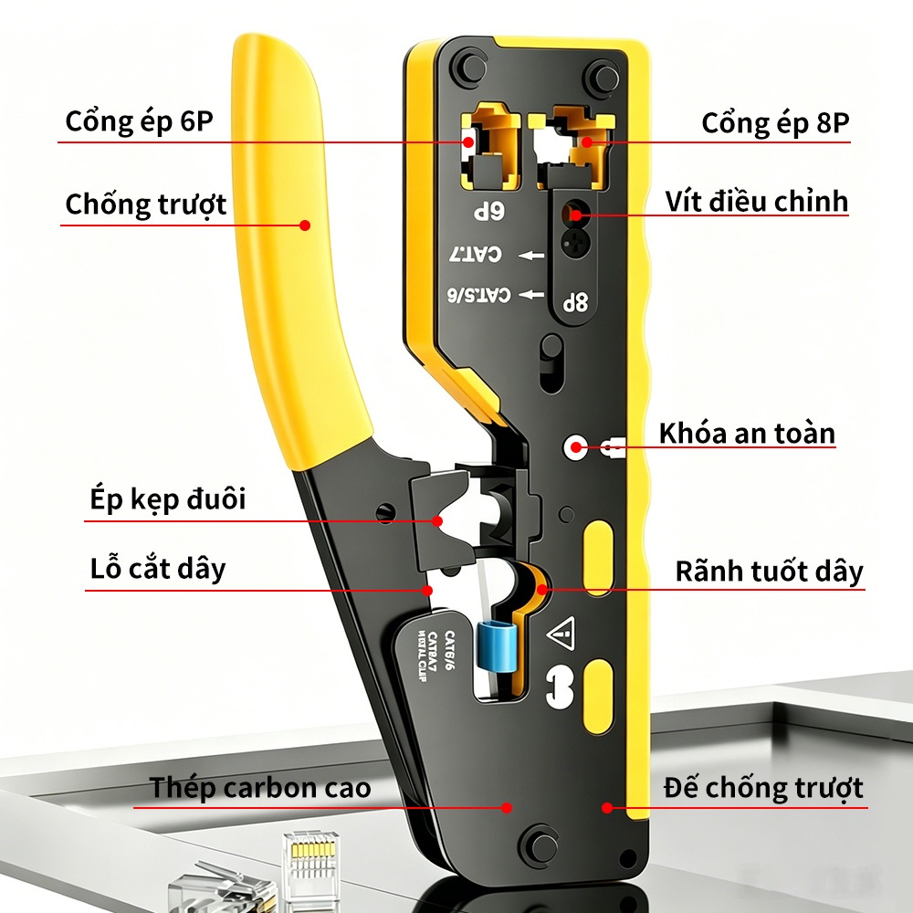 Kìm Bấm Mạng Xuyên Thấu RJ45 RJ11 RJ12 SK5 Đa Năng Tuốt Dây Cắt Dây Bấm Hạt Mạng CAT5 CAT6