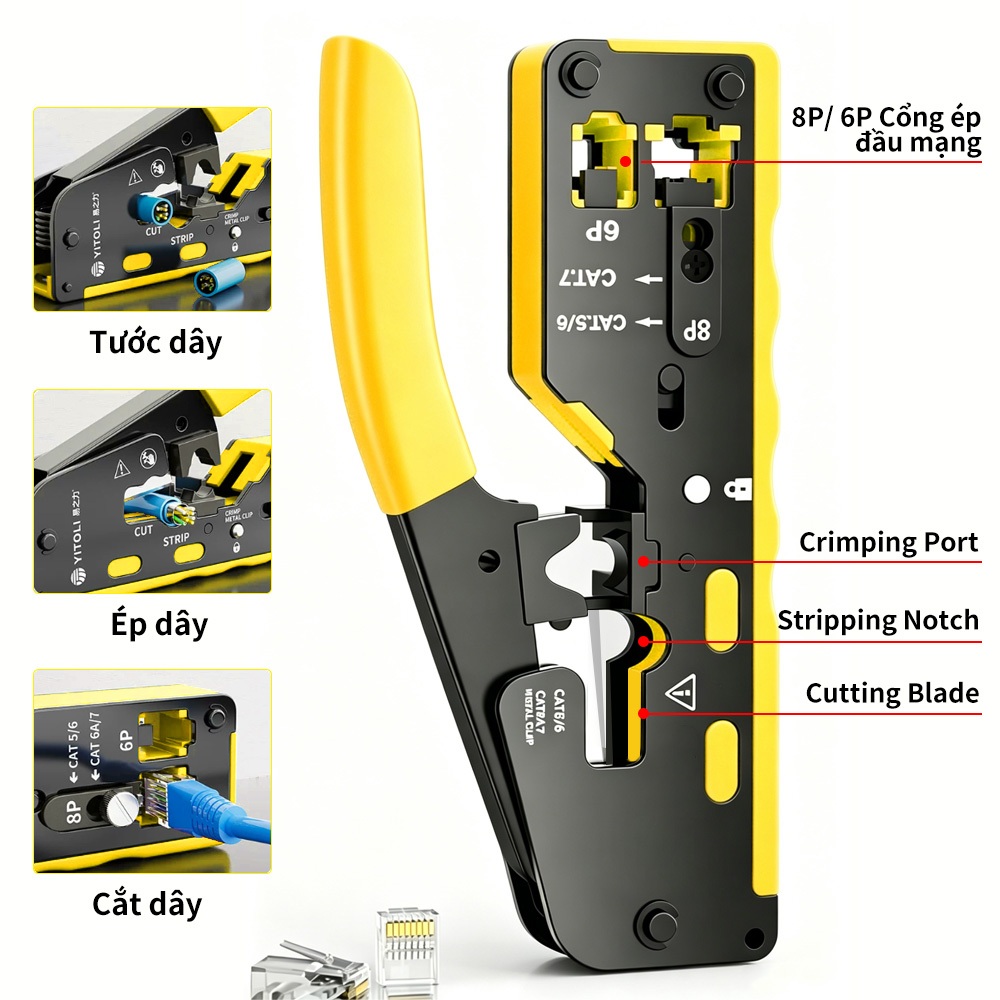 Kìm Bấm Mạng Xuyên Thấu RJ45 RJ11 RJ12 SK5 Đa Năng Tuốt Dây Cắt Dây Bấm Hạt Mạng CAT5 CAT6