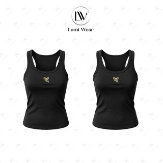 Áo ba lỗ nữ thêu nơ Lumi - Áo tank top 2 dây bản to cotton ôm body không mút co giãn 4 chiều
