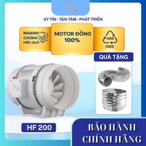 Quạt thông gió hút mùi cấp khí tươi HF 200 130W tặng kèm 2m ống bạc + 1 đai siết