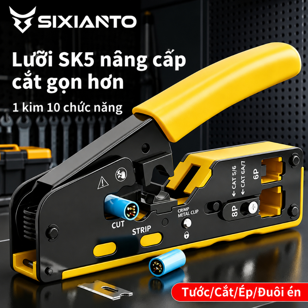Kìm Bấm Mạng Xuyên Thấu RJ45 RJ11 RJ12 SK5 Đa Năng Tuốt Dây Cắt Dây Bấm Hạt Mạng CAT5 CAT6