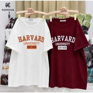 Áo phông thun nữ 3158 in chữ HARVARD form rộng unisex chất cotton khô KONOVA