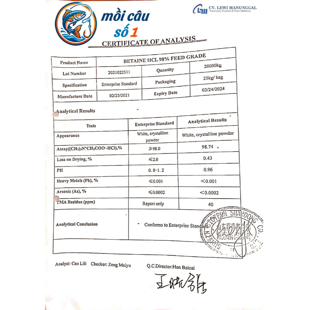 Betaine HCl 98% - Kích ăn mạnh, cải thiện khả năng hấp thụ dinh dưỡng, Tăng sức đề kháng trong chăn nuôi, thủy sản