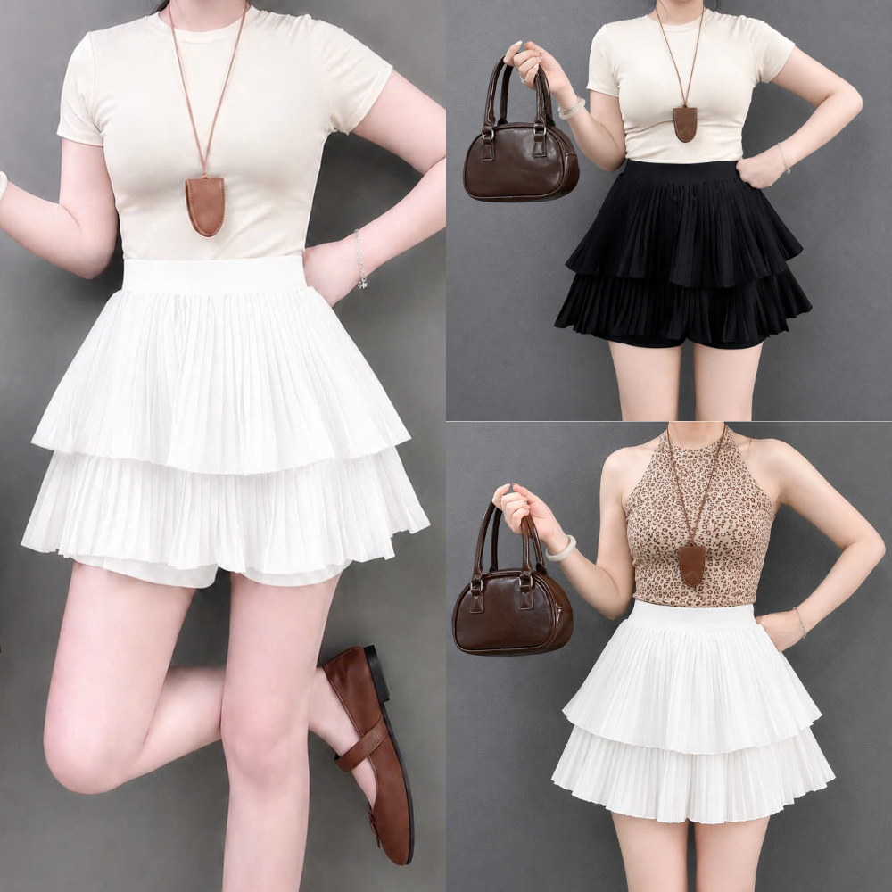 Chân Váy Xếp Ly Bigsize Nữ Dáng Mini Xếp Ly Hai Tầng Có Quần Bảo Hộ Vải Cotton Mềm Mịn CVDL