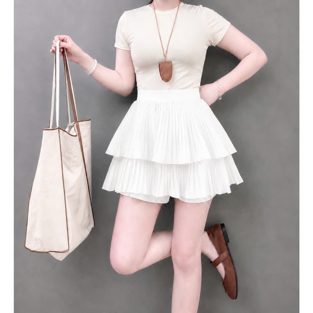 Chân Váy Xếp Ly Bigsize Nữ Dáng Mini Xếp Ly Hai Tầng Có Quần Bảo Hộ Vải Cotton Mềm Mịn CVDL