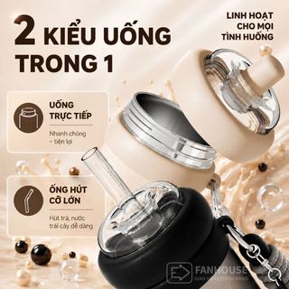 Bình nước giữ nhiệt Milky Tea Inox 316L phủ sứ 700ml, Ly giữ nhiệt Fan House ống hút trà sữa