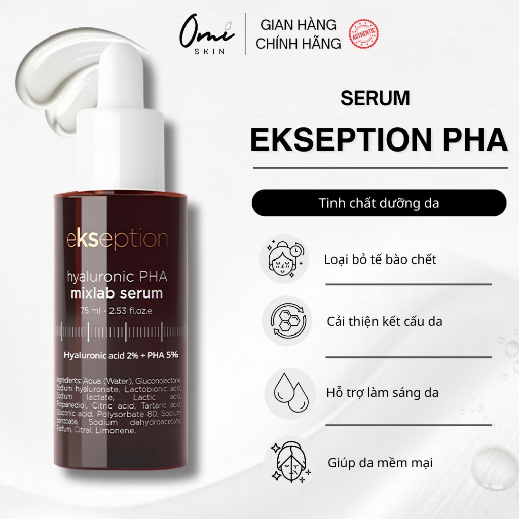 Pre-Serum Hyaluronic 2% PHA 5% EKSEPTION 75ml dưỡng ẩm da, giúp da sáng và căng mọng