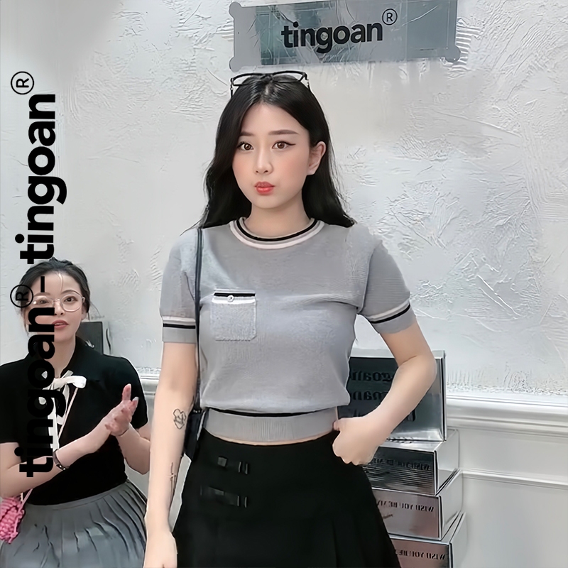 TINGOAN® - Áo len xù cổ tròn túi zúm ngực dáng lửng có 2 line viền áo xám MIMI TOP/GR phiên bản mới tháng 2.2026 | BigBuy360 - bigbuy360.vn