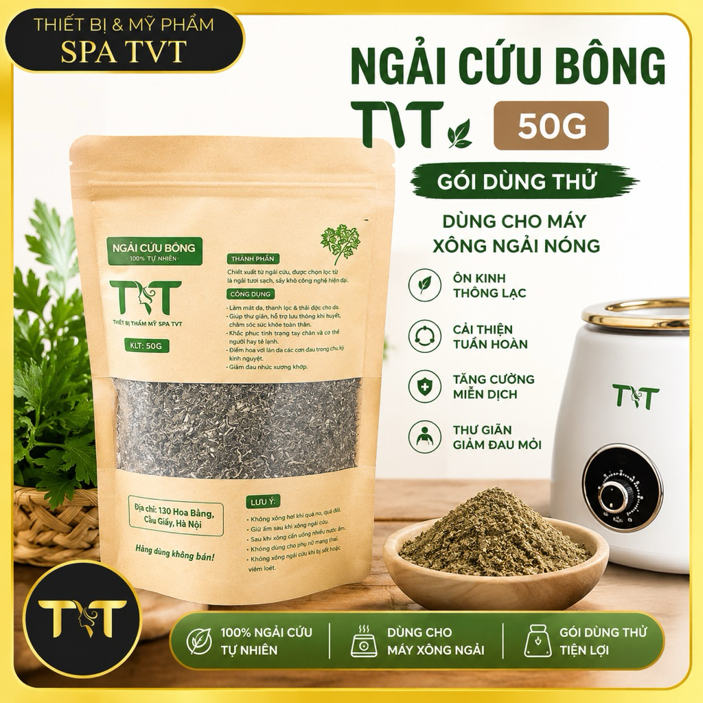 NGẢI CỨU BÔNG TVT 50G DÙNG THỬ – NGẢI CỨU XÔNG NÓNG, HỖ TRỢ LƯU THÔNG KHÍ HUYẾT, THƯ GIÃN CƠ THỂ