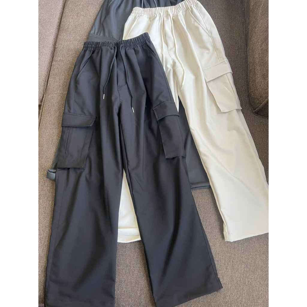 Quần Cargo Túi Hộp Nam Kaki Mềm Ống Rộng Hàn Quốc Form Suông Streetwear
