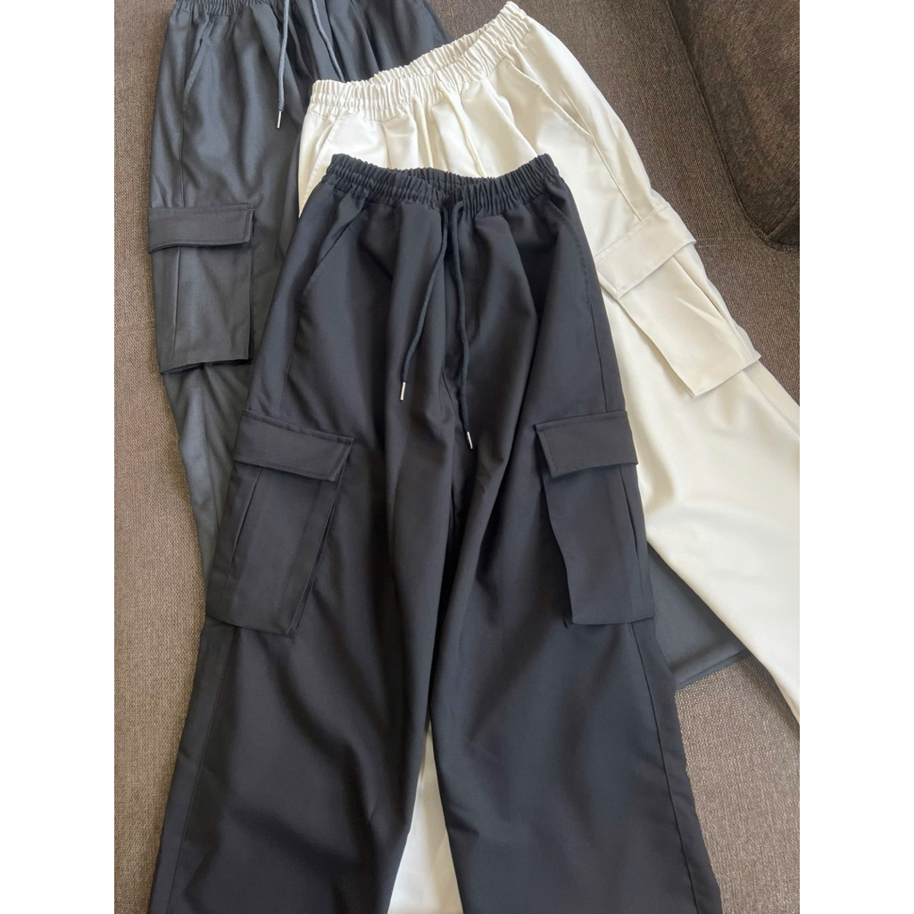Quần Cargo Túi Hộp Nam Kaki Mềm Ống Rộng Hàn Quốc Form Suông Streetwear