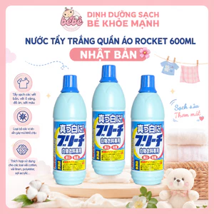 Nước Tẩy Trắng Quần Áo Rocket 600ml Nhật Bản - Tẩy Vết Ố Vàng, Vết Bẩn Cứng Đầu, Khử Mùi