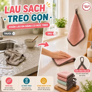 Combo 10 cái Khăn lau đa năng có móc treo, khăn lau nhà bếp có viền vải LB001