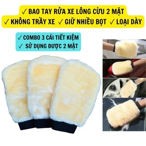 GĂNG TAY RỬA XE LÔNG CỪU 2 MẶT, Mềm mịn, Không làm trầy xe, Bao tay rửa xe máy xe ô tô