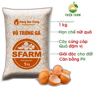 Vỏ Trứng Gà trồng cây THIỆN FARM Bao 1kg, Sfarm, phân bón hữu cơ, bổ sung canxi, cải tạo đất