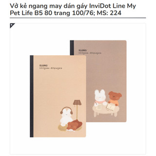KLONG Vở Kẻ Ngang May Dán Gáy InviDot Line My Pet Life B5 80 trang 100/76; MS: 224 ♥ 100gsm Giấy dày dặn