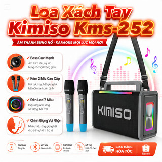 Loa Xách Tay Kimiso Kms-252 Bass Cực Mạnh Kèm 2 Mic Cao Cấp, Đèn Led 7 Màu, Chỉnh Giọng Vui Nhộn.