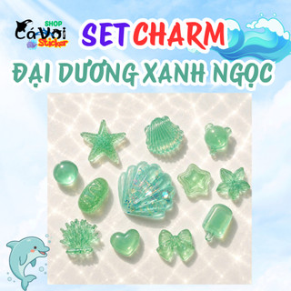 [ĐỘC QUYỀN]  Set Charm Đại Dương Xanh Ngọc Trong Suốt 12 Chi Tiết Vỏ Sò Sao Biển San Hô Gấu Nơ Trái Tim Kem Que