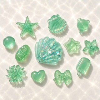 [ĐỘC QUYỀN]  Set Charm Đại Dương Xanh Ngọc Trong Suốt 12 Chi Tiết Vỏ Sò Sao Biển San Hô Gấu Nơ Trái Tim Kem Que