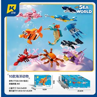 Bộ đồ chơi lắp ghép 10in1 lắp được nhiều kiểu chủ đề xe cứu hoả, xe tăng, xe máy xúc, khủng long HT Toys