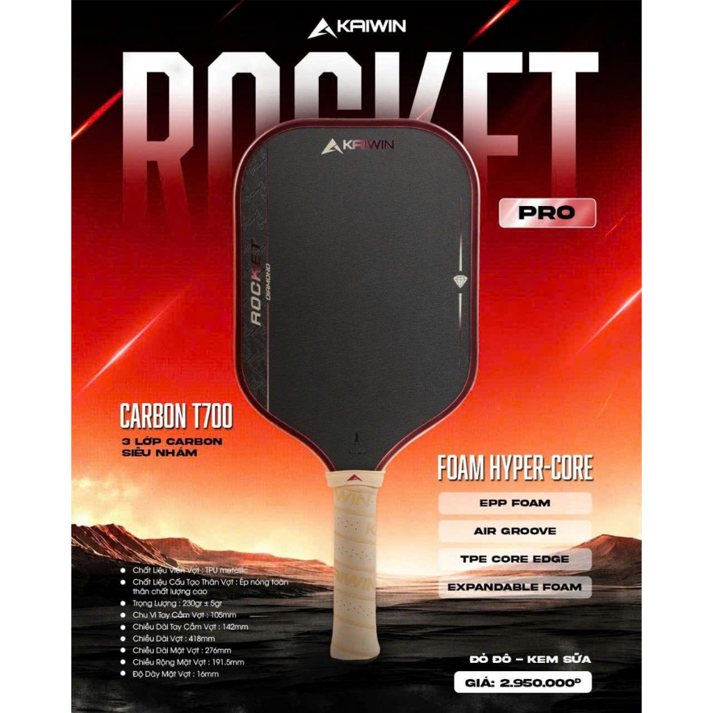 ( CHÍNH HÃNG ) Vợt Pickleball Kaiwin Rocket Pro Diamond ( Gen 2 ...