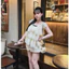 Set áo kiểu nữ cổ vuông tay ngắn phối ren xoè tầng đính nơ đen kèm quần sooc phong cách bánh bèo mặc đi chơi đi du lịch