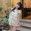 Set áo kiểu nữ cổ vuông tay ngắn phối ren xoè tầng đính nơ đen kèm quần sooc phong cách bánh bèo mặc đi chơi đi du lịch