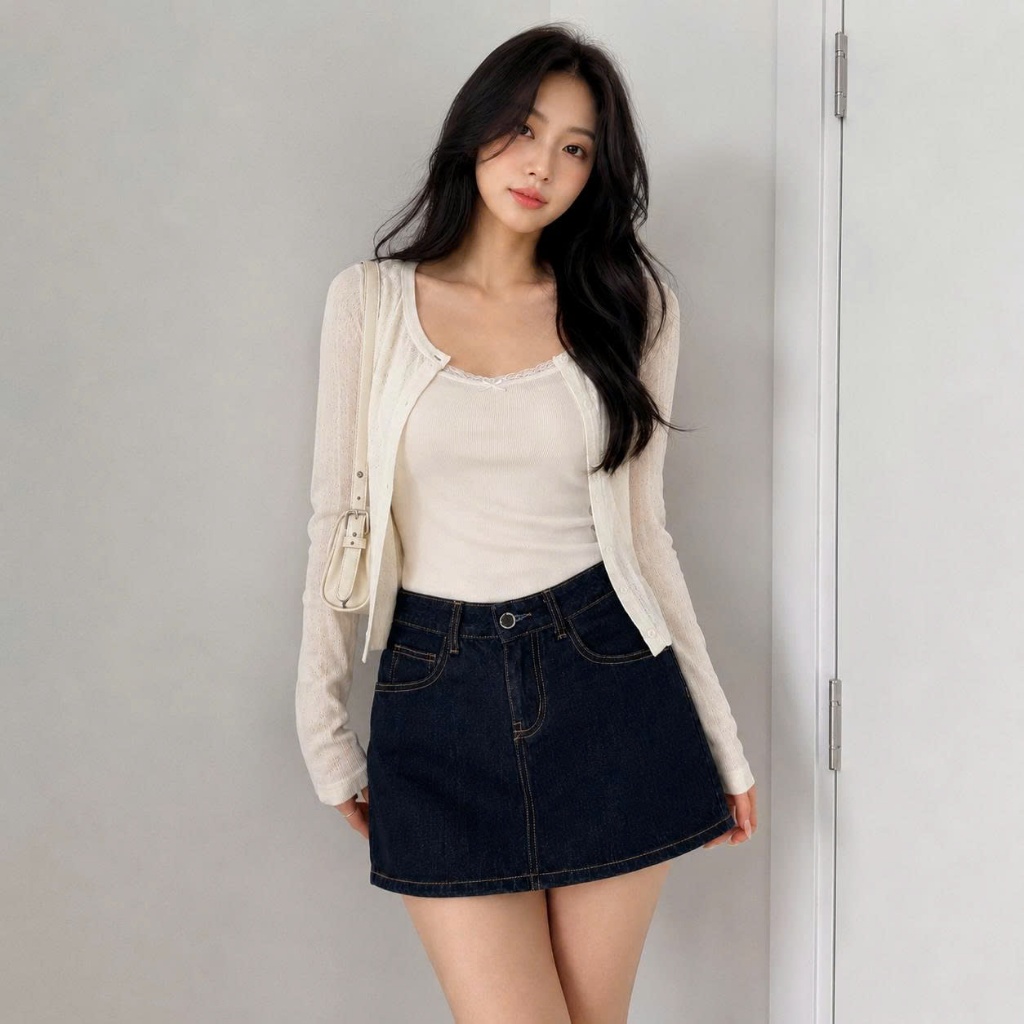 Chân Váy Jean Ngắn CHEZIHOUSE Màu Xanh Than Denim Form Gỉa Váy SML #8508 CHEZIHOUSE
