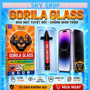 Kính GORILA GLASS Chống Nhìn Trộm Cho cường lực iPhone 11-17 Pro Max, Khung Tự Dán Tự Rút Bụi