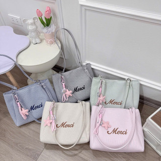 [LM2620] Túi Công Sở Tote Vải Kẻ Nhỏ Merci Tặng Kèm Charm Sao Hàng Thời Trang Xinh