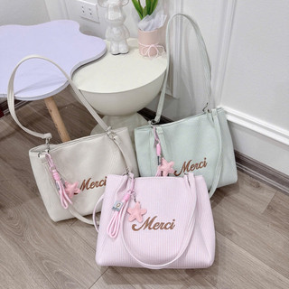 [LM2620] Túi Công Sở Tote Vải Kẻ Nhỏ Merci Tặng Kèm Charm Sao Hàng Thời Trang Xinh