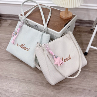 [LM2620] Túi Công Sở Tote Vải Kẻ Nhỏ Merci Tặng Kèm Charm Sao Hàng Thời Trang Xinh