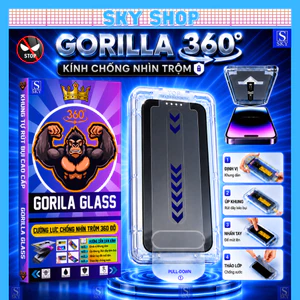 Kính Cường Lực GORILA Glass Chống Nhìn Trộm 360 Độ Có Khung Tự Dán Rút Bụi Cho iPhone 11-17 Pro Max X XR XS Max