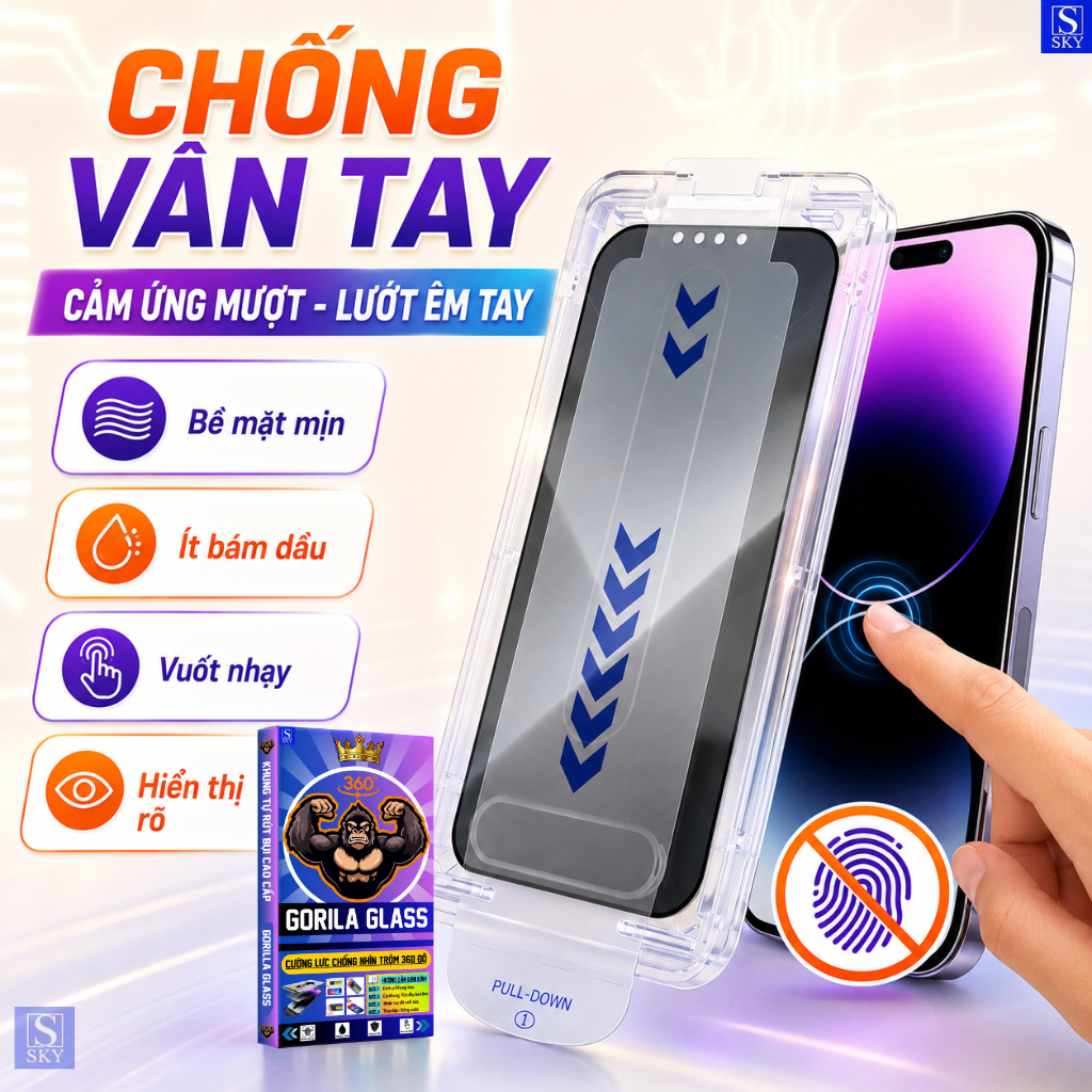 Kính Cường Lực GORILA Glass Chống Nhìn Trộm 360 Độ Có Khung Tự Dán Rút Bụi Cho iPhone 11-17 Pro Max X XR XS Max