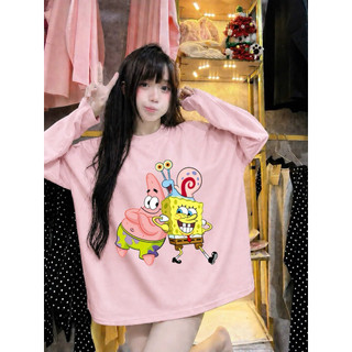 Áo thun dài tay in hình bọt biển ốc chất cotton su mỏng mịn mát