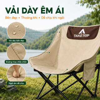 Ghế mặt trăng gấp gọn dã ngoại chịu tải 300kg, ghế camping ngồi êm, khung chắc chắn, kèm túi đựng dễ mang đi